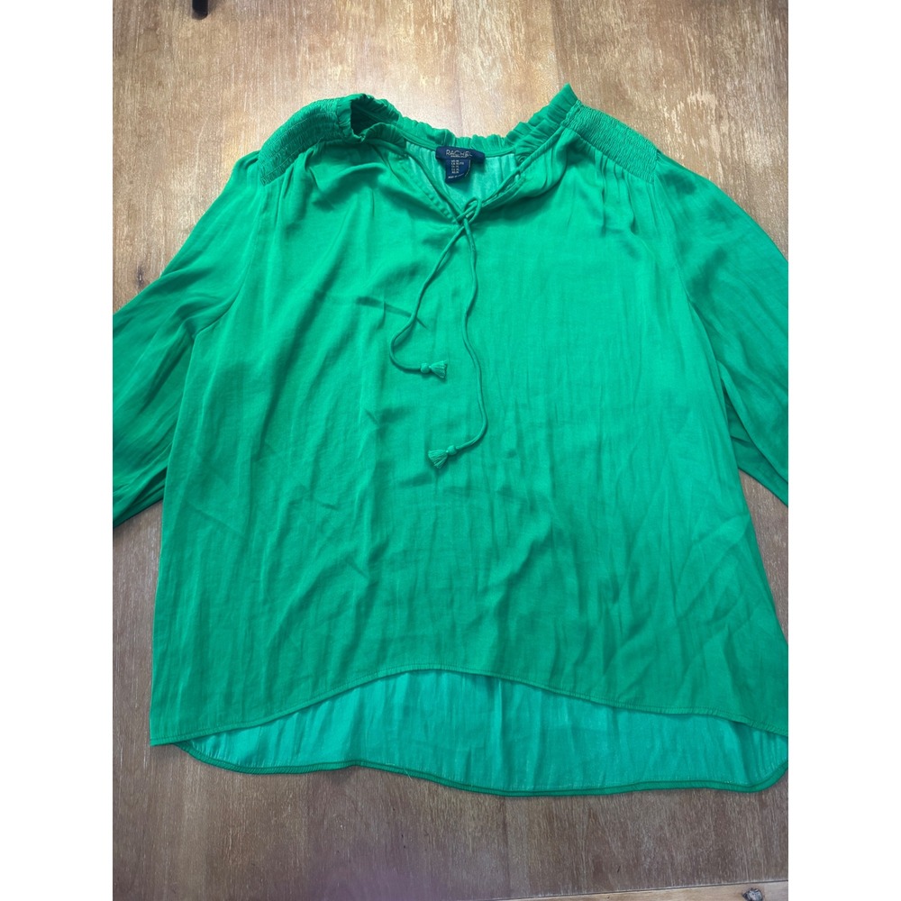 Rachel Rachel Roy Emerald Green Peasant Blouse Tassel Tie Ruffle Neck XL